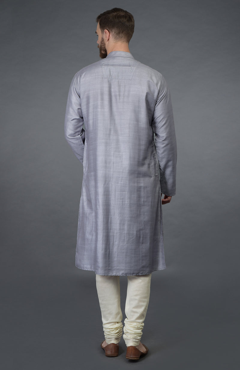 Grey Pintuck Silk Kurta Set