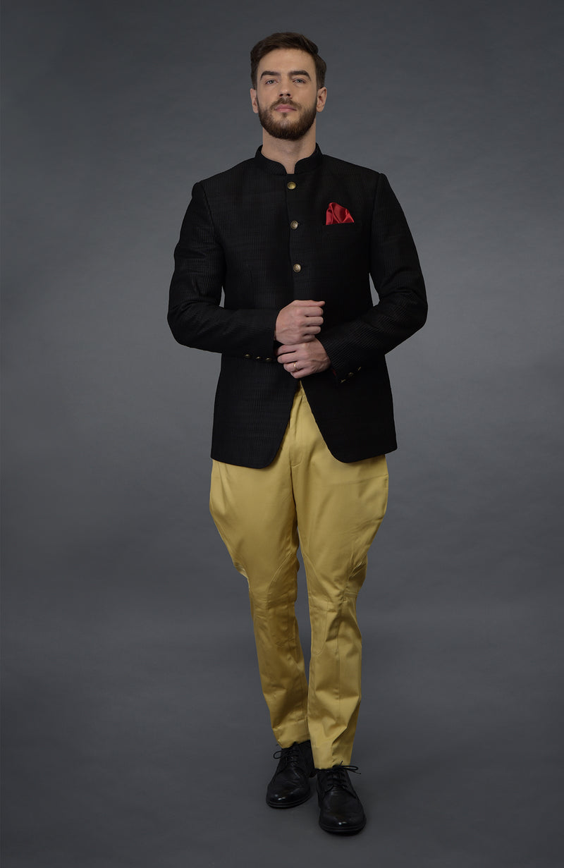 Black Pintuck Bandhgala Jacket Set