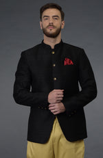 Black Pintuck Bandhgala Jacket Set
