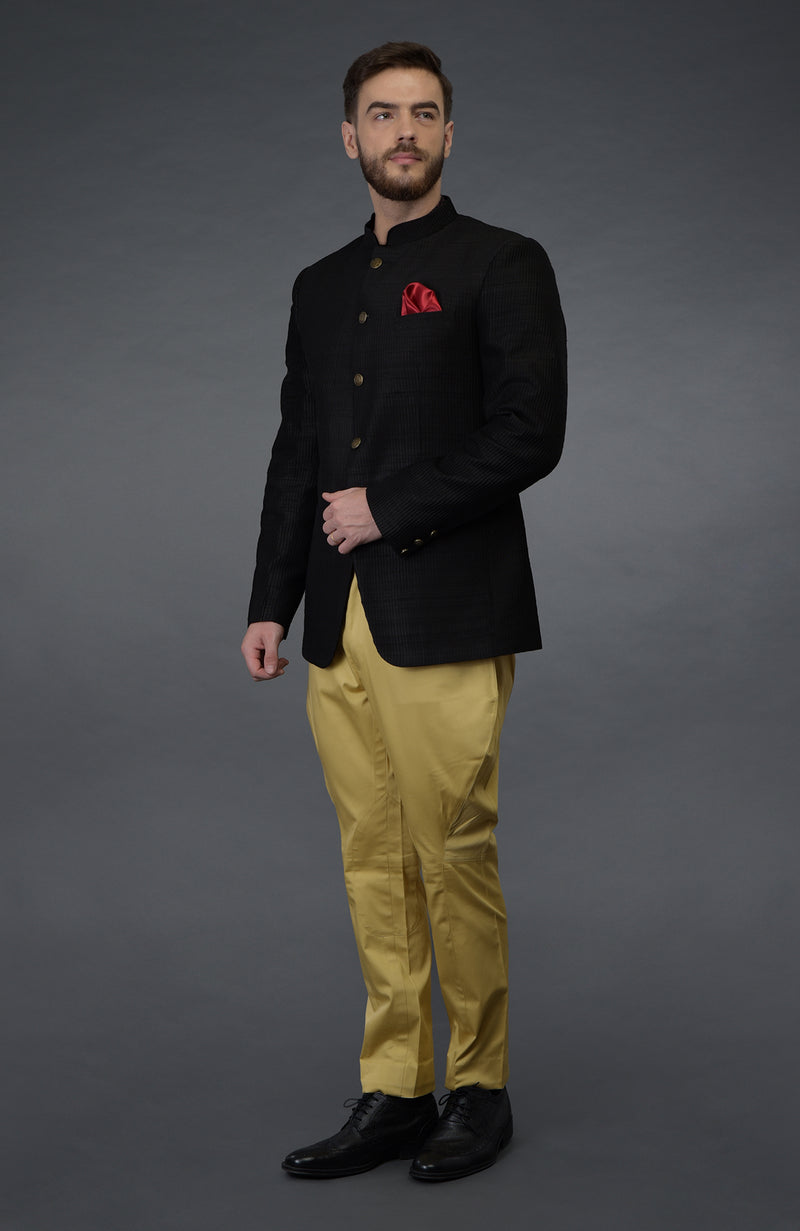Black Pintuck Bandhgala Jacket Set