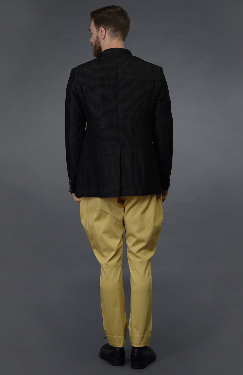Black Pintuck Bandhgala Jacket Set