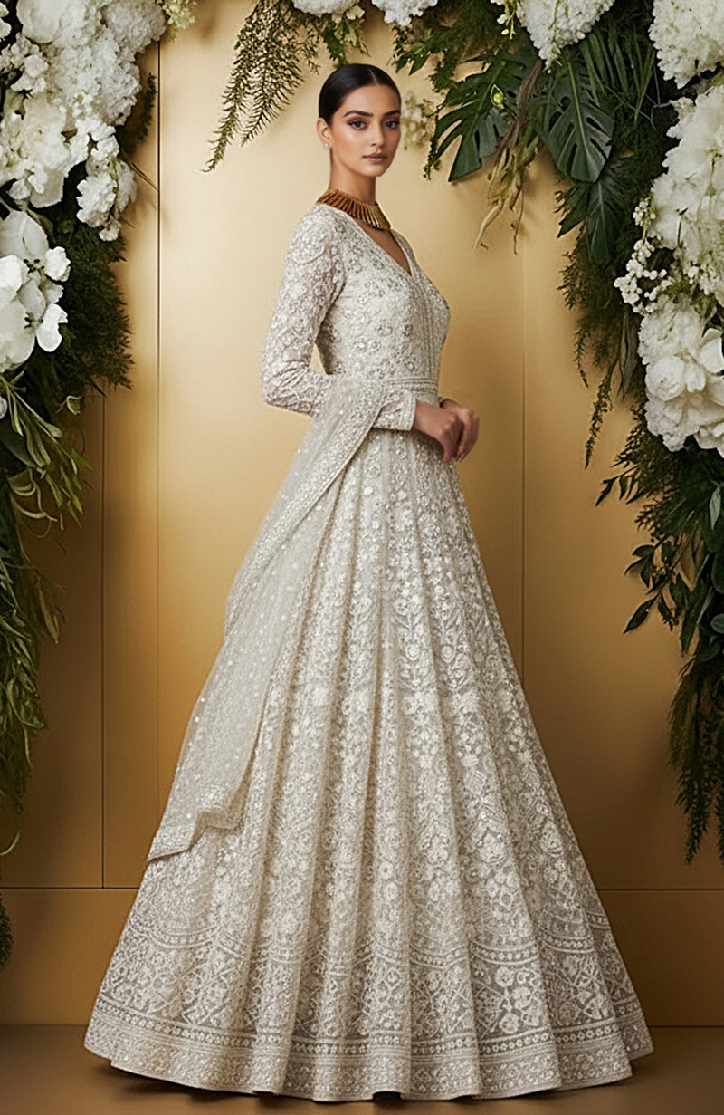 Ruhani — Ivory Embroidered Anarkali Set