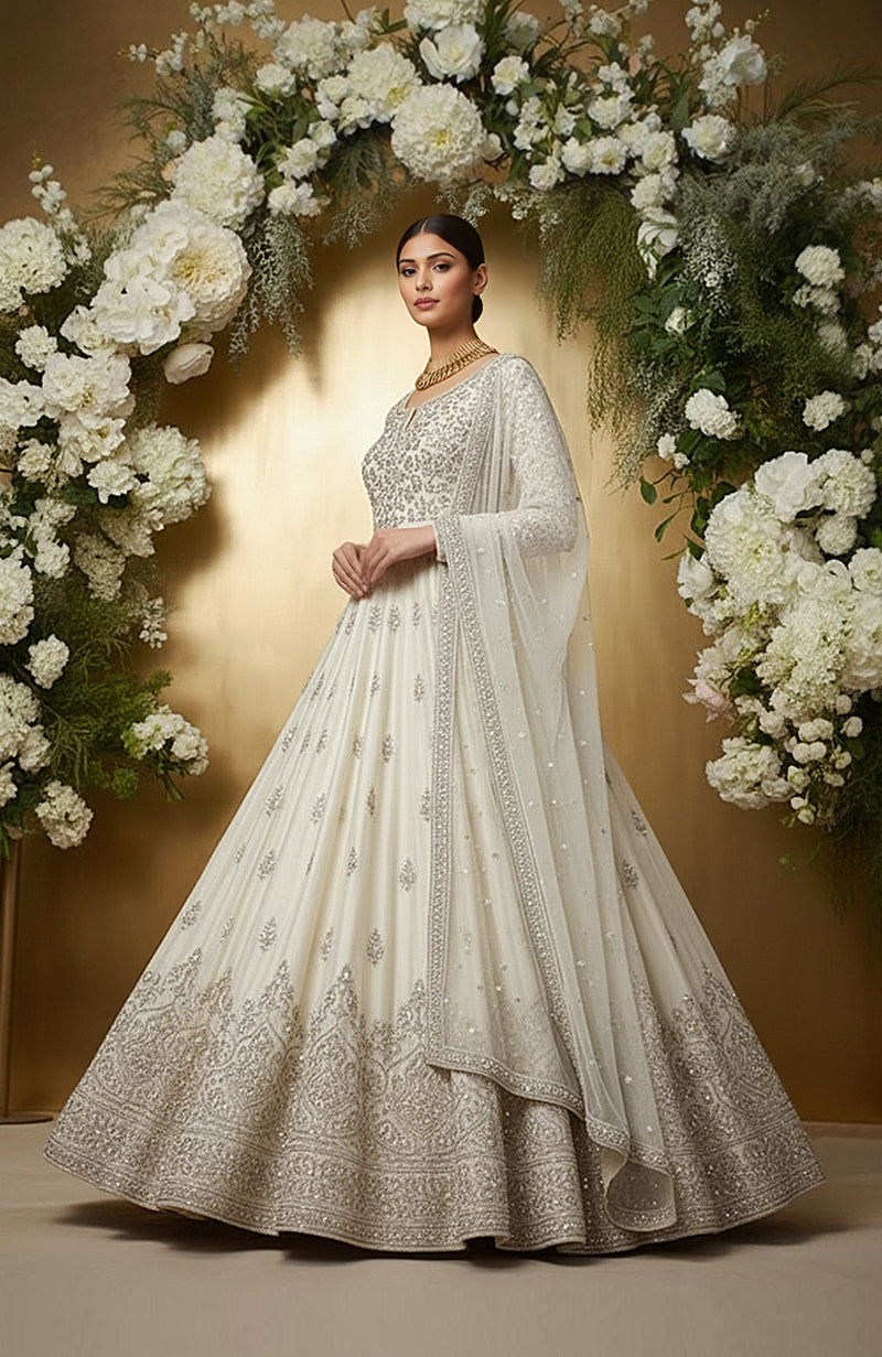 Regalia— Ivory Embroidered Anarkali Set