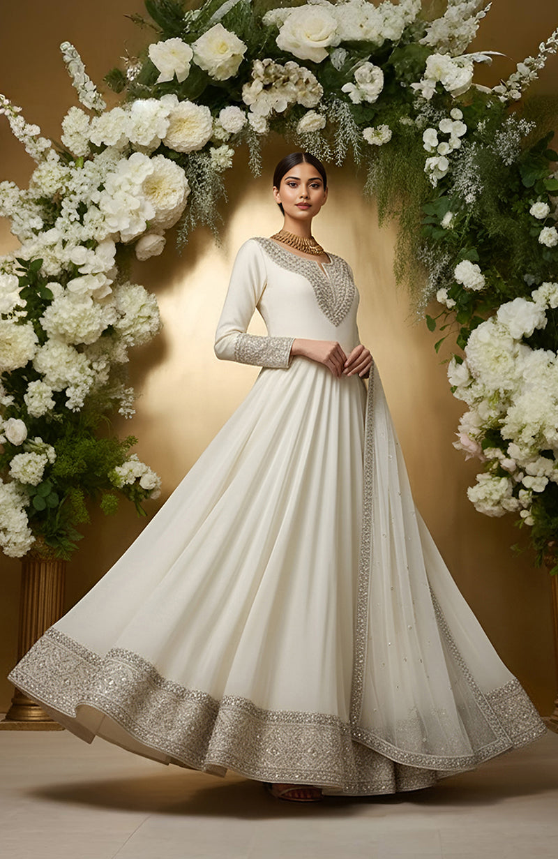 Serene— Ivory Embroidered Anarkali Set
