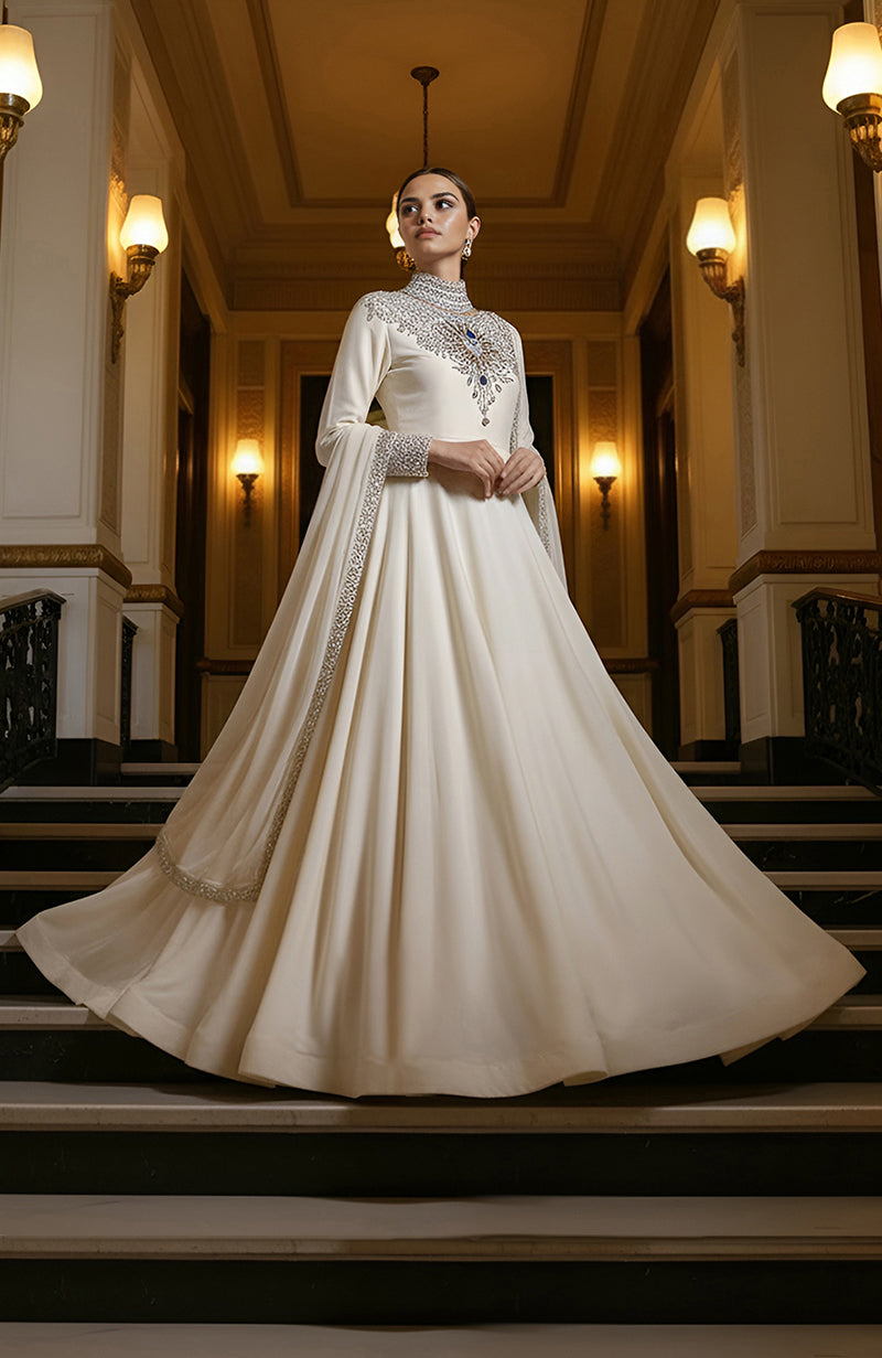 Empress— Ivory Embroidered Anarkali Set