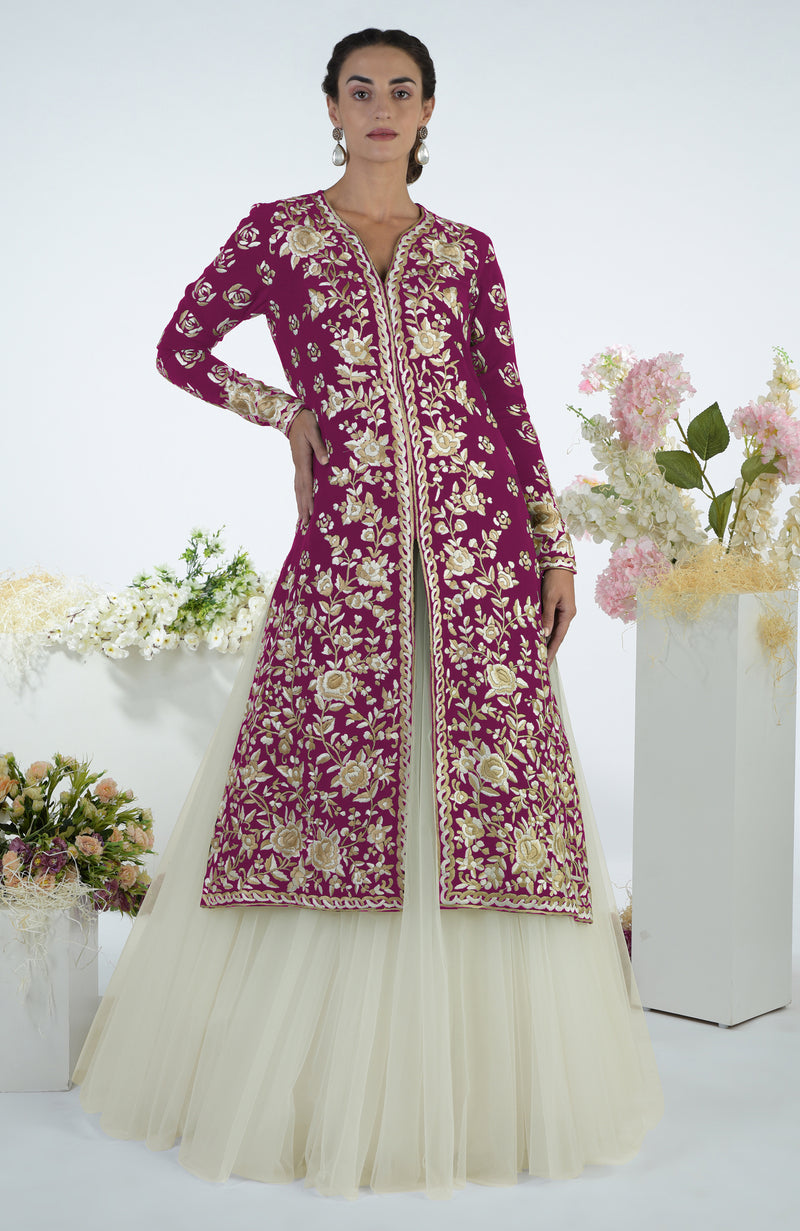 Black Floral Parsi Gara Embroidered Jacket Set