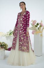Peacock Pink Floral Parsi Gara Embroidered Jacket Set