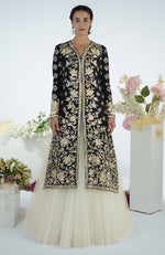 Black Floral Parsi Gara Embroidered Jacket Set