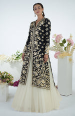 Black Floral Parsi Gara Embroidered Jacket Set