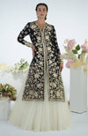 Black Floral Parsi Gara Embroidered Jacket Set