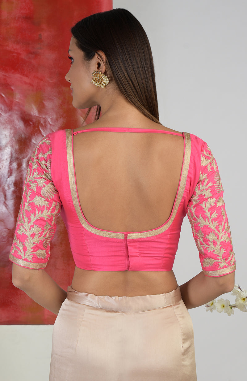 Fuchsia Zari Embroidered Sweetheart Blouse