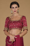 Maroon U Neck Hand Embroidered Zardozi Blouse
