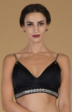 Black Swarovski Embellished  V Neck Blouse