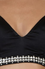 Black Swarovski Embellished  V Neck Blouse