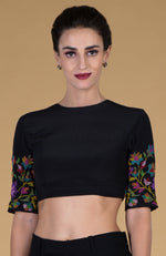 Black Kani Art Embroidered  Jewel Neck Blouse