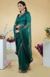 Emerald Green Beads and Sequin Hand Embroidered Organza Saree