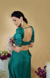 Emerald Green Beads and Sequin Hand Embroidered Organza Saree