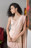 Nude Pink Pearl Beaded Hand Embroidered Saree Set