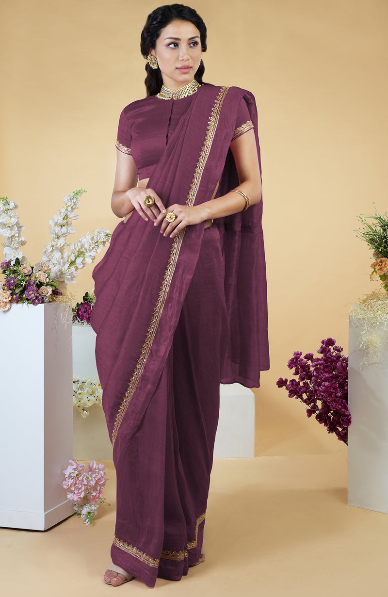 Kale Hand Embroidered Linen Saree