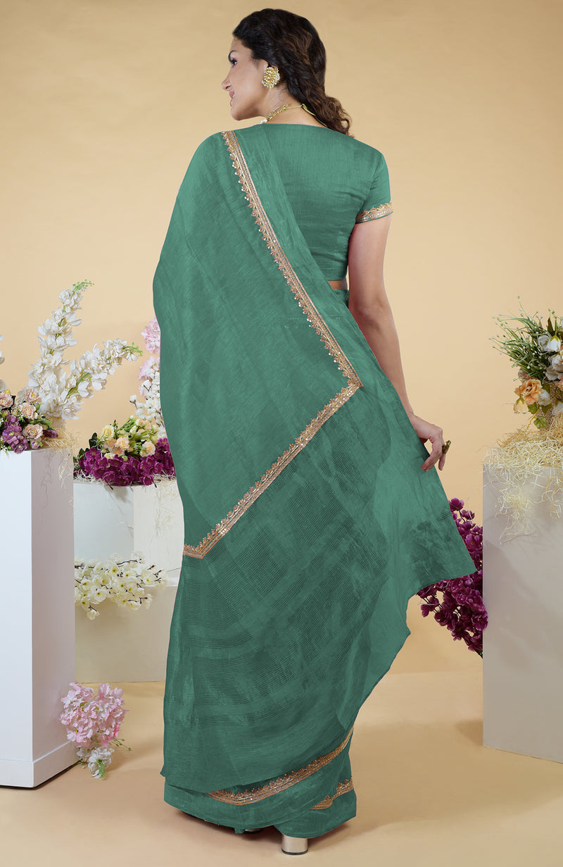 Kale Hand Embroidered Linen Saree