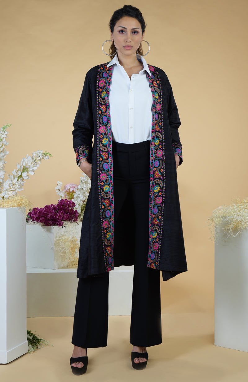 Maroon Kashmiri Kashidakari Hand Embroidered Kimono Jacket