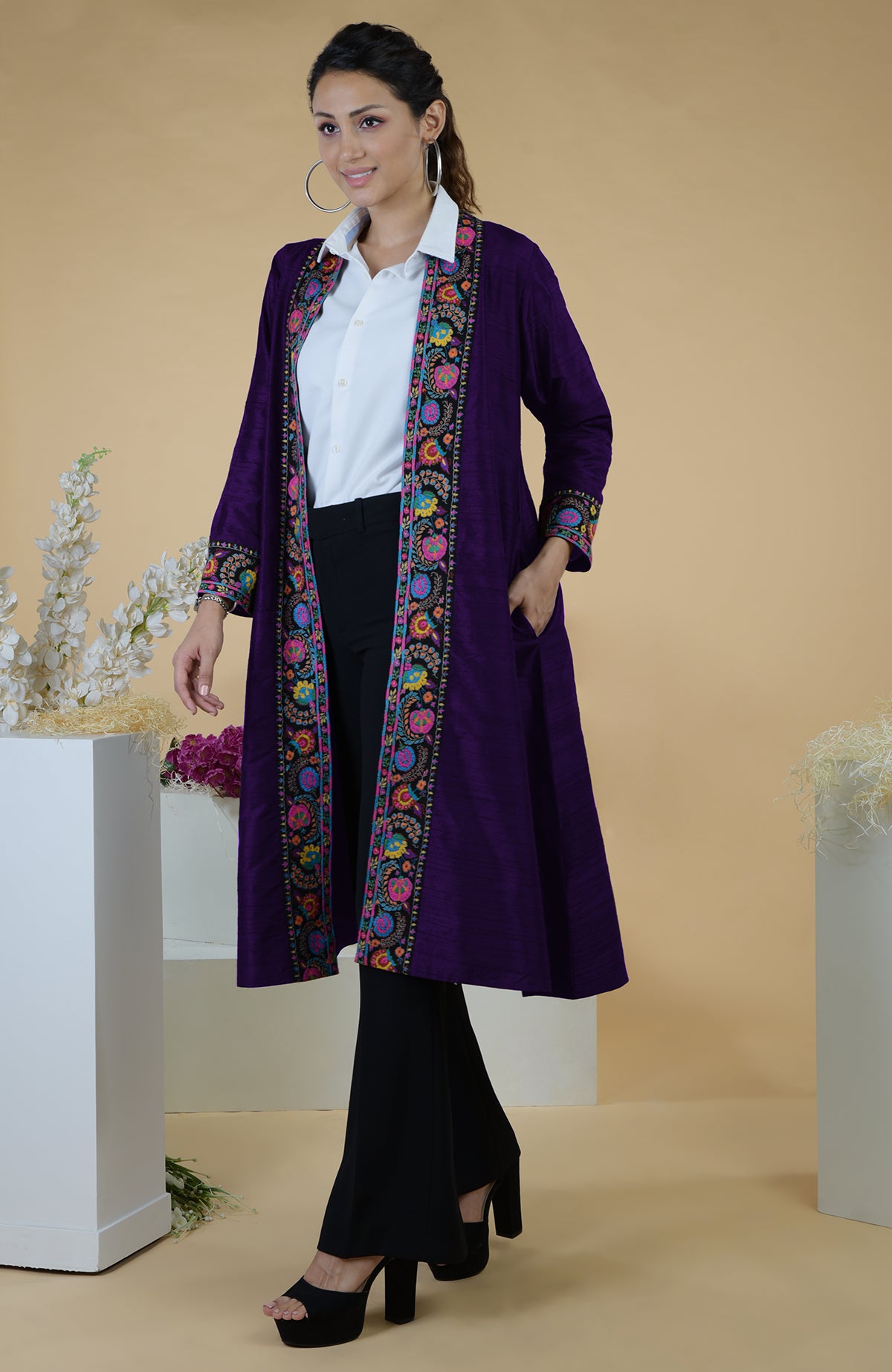 Maroon Kashmiri Kashidakari Hand Embroidered Kimono Jacket Talking Threads