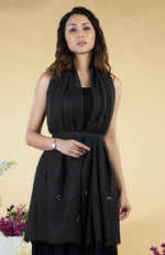 Black Galaxy Hand Embroidered Pure Cashmere Stole