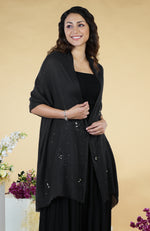 Black Galaxy Hand Embroidered Pure Cashmere Stole