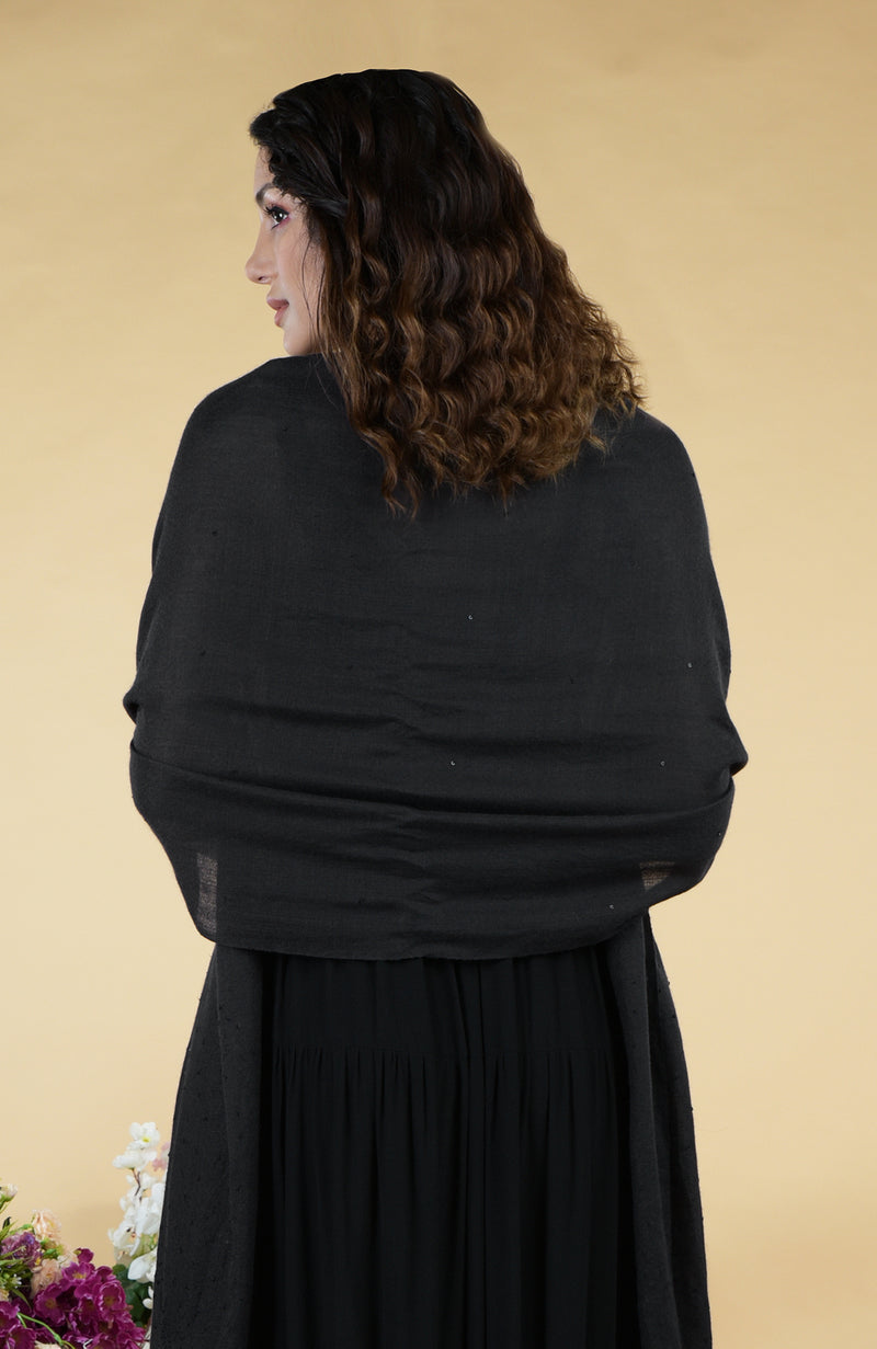 Black Galaxy Hand Embroidered Pure Cashmere Stole