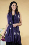 Purple Starburst Hand Embroidered Pure Cashmere Stole