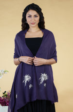 Purple Starburst Hand Embroidered Pure Cashmere Stole