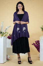 Purple Starburst Hand Embroidered Pure Cashmere Stole