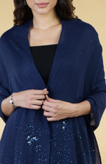 Navy Blue Stellar Hand Embroidered Pure Cashmere Stole