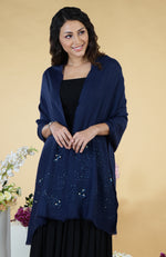 Navy Blue Stellar Hand Embroidered Pure Cashmere Stole
