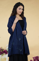 Navy Blue Stellar Hand Embroidered Pure Cashmere Stole