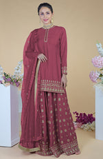 Crimson-Gold  Zardozi Dabka Hand Embroidered Sharara Set
