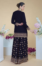 Midnight Blue Zardozi Dabka Hand Embroidered Sharara Set