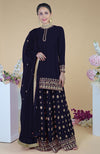 Midnight Blue Zardozi Dabka Hand Embroidered Sharara Set