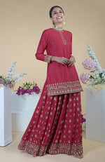 Crimson-Gold  Zardozi Dabka Hand Embroidered Sharara Set