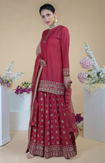 Crimson-Gold  Zardozi Dabka Hand Embroidered Sharara Set