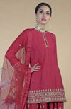 Crimson-Gold  Zardozi Dabka Hand Embroidered Sharara Set