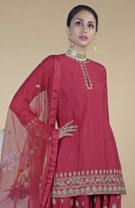 Crimson-Gold  Zardozi Dabka Hand Embroidered Sharara Set