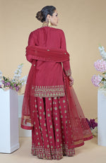 Crimson-Gold  Zardozi Dabka Hand Embroidered Sharara Set