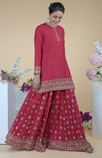 Crimson-Gold  Zardozi Dabka Hand Embroidered Sharara Set