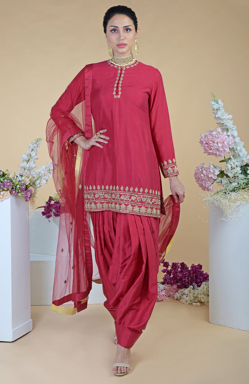 Red Zardozi Hand Embroidered Salwar Suit