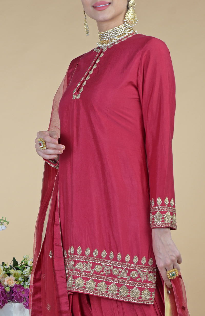 Red Zardozi Hand Embroidered Salwar Suit