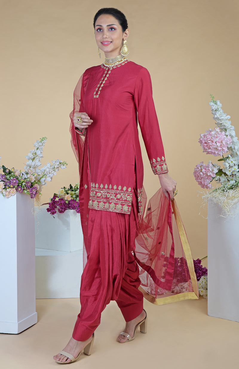 Red Zardozi Hand Embroidered Salwar Suit