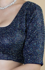 Midnight Blue bead and Sequin Hand Embroidered Saree