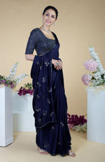 Midnight Blue bead and Sequin Hand Embroidered Saree