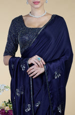 Midnight Blue bead and Sequin Hand Embroidered Saree